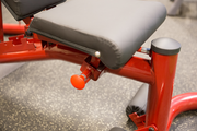 Close up of BODY-SOLID FLAT INCLINE DECLINE BENCH seat. 