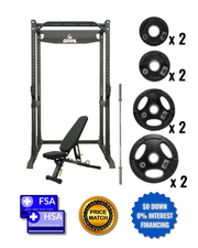 Modular Power Rack w/ Gronk FID Folding Bench, OB-85, and 105lb Multi Grip Plates