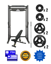 Modular Power Rack w/ Gronk FID Folding Bench, OB-85, and 105lb Multi Grip Plates