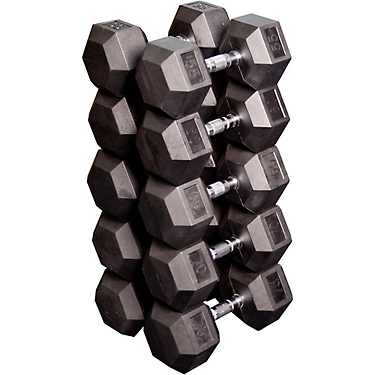 Rubber Hex Dumbbell Sets from 55 to 75 pounds