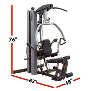 Body-Solid Fusion 500 Home Gym with 210-Pound Weight Stack F500-2 with dimensions shown. 