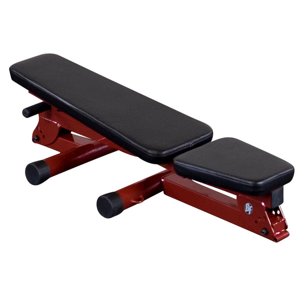 Best Fitness folding bench folded down to flat bench.