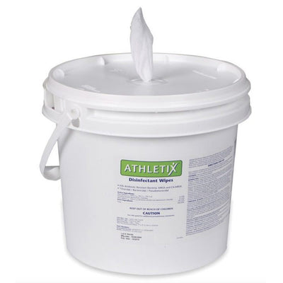 Bucket of disinfectant wipes from Athletix. 
